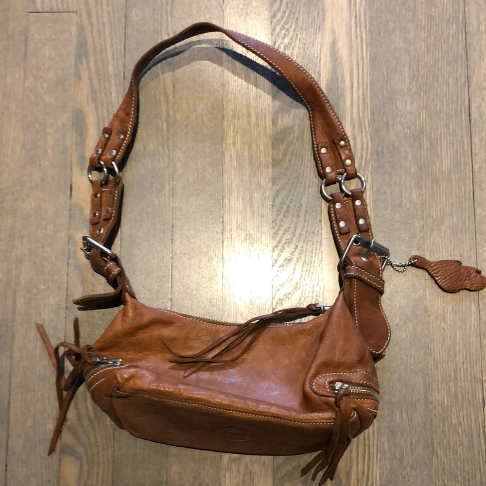 Small brown Roots shoulder purse